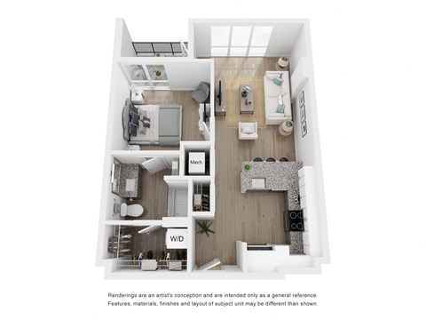 Floor plan for 1 bed, 1 bath, 660 sqft
